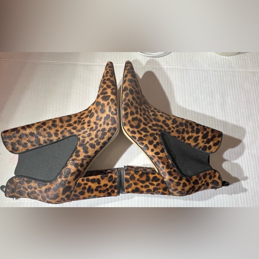 Marc Fisher Ankle Boot Women 9.5M Tacily Pointed Chelsea Leopard Brown Calf Hair
